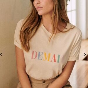 Sezane Demai Tshirt, Size Small, Cream and Multi-Color